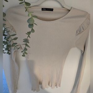 2 FOR $20 ITEM- Zara Beige Ribbed Long Sleeve Top